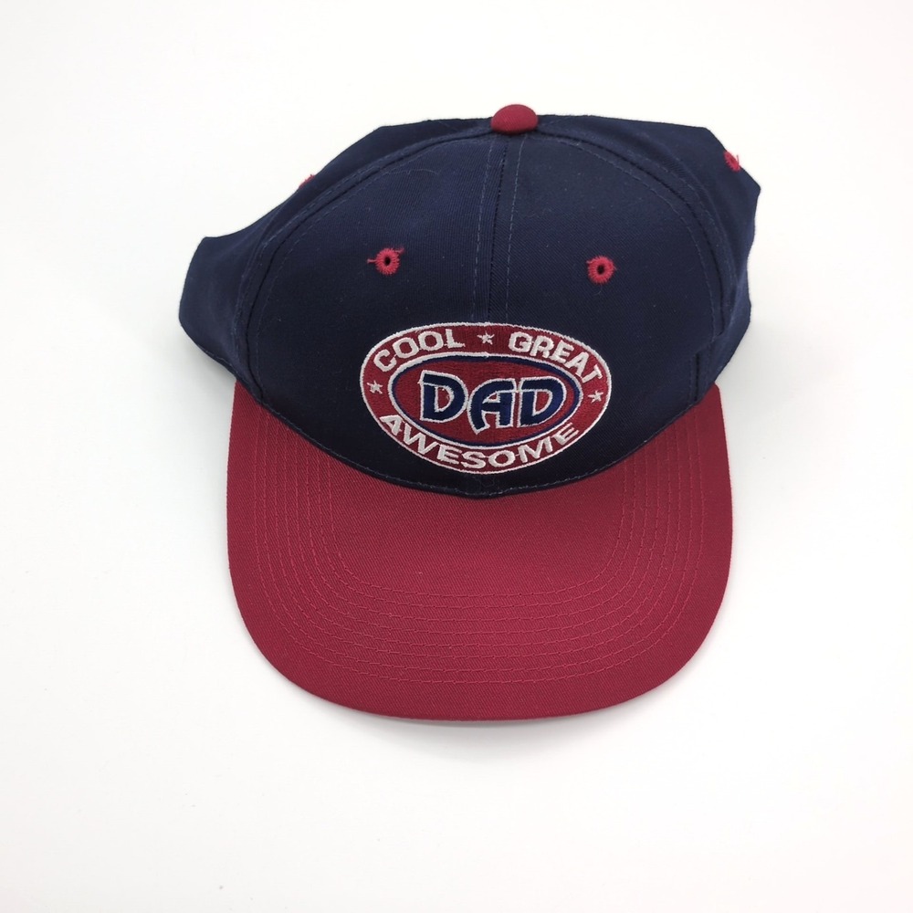 Vintage 90s Cool Great Awesome Dad Hat Snapback Cap Navy Blue Maroon Father Gift